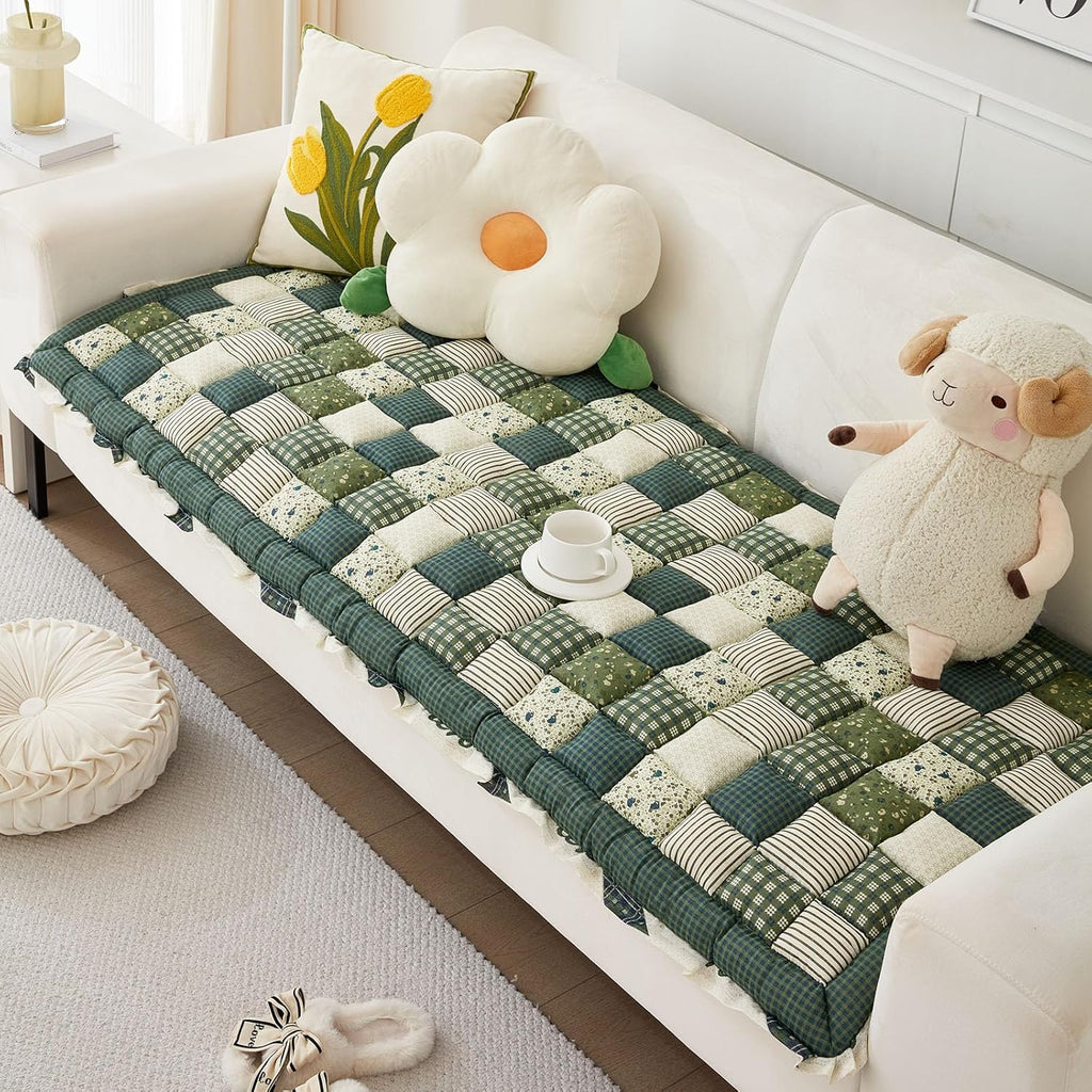 Green 28"x59" Cotton Quilted Sofa Cover J9515