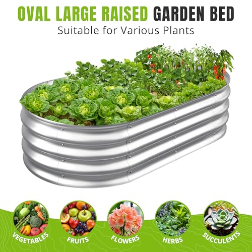 Galvanized Raised Garden Bed Planter Boxes, Large Oval Metal, Silver W2593