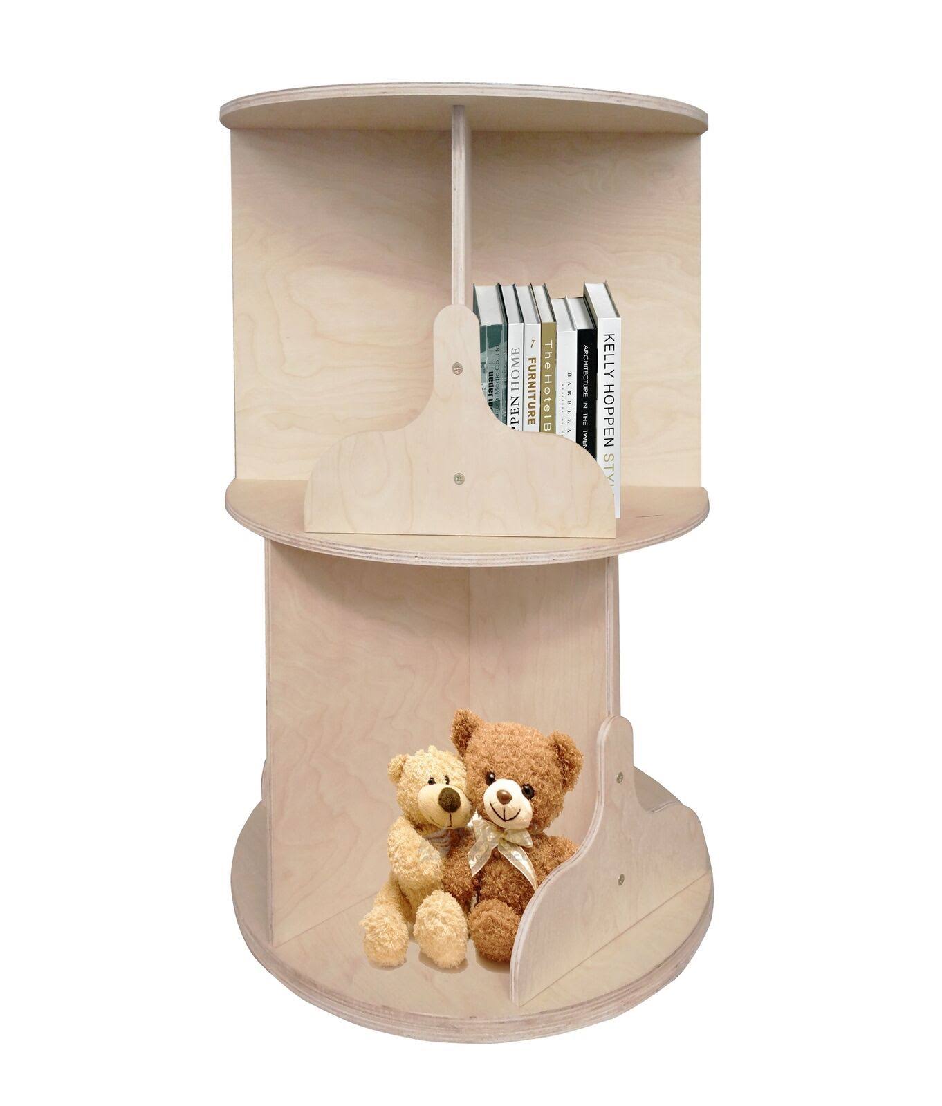 Natural Finish Two-Tier Round Wooden Bookcase F32319