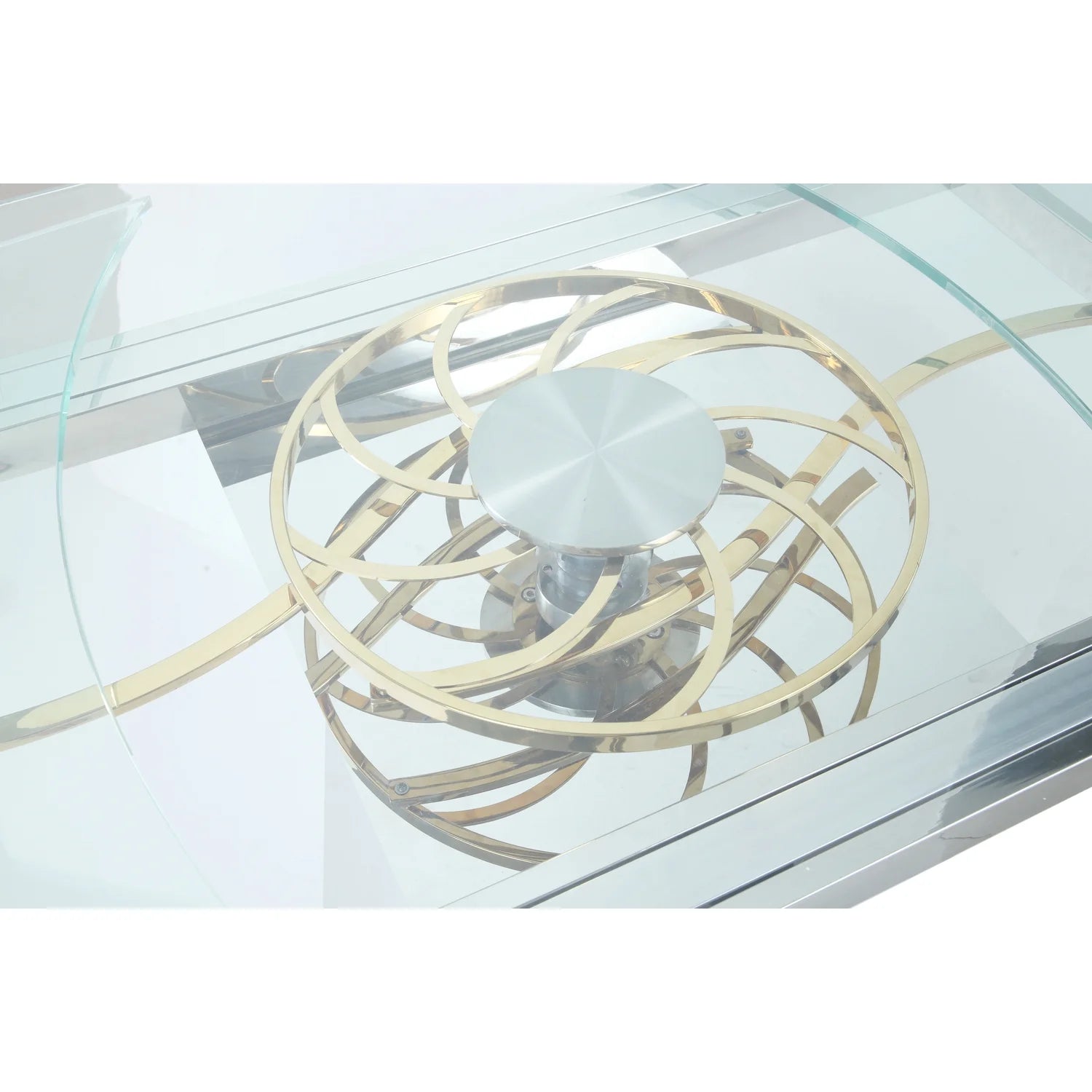 Steel and Glass Motion-Extendable Dining Table W7028