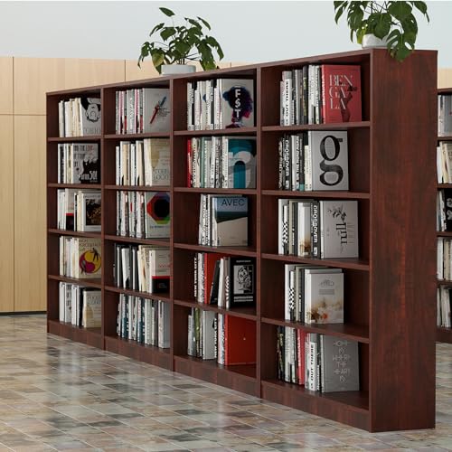 5 Shelf Wooden Bookcase, 60 Inch Height, Cherry L3639