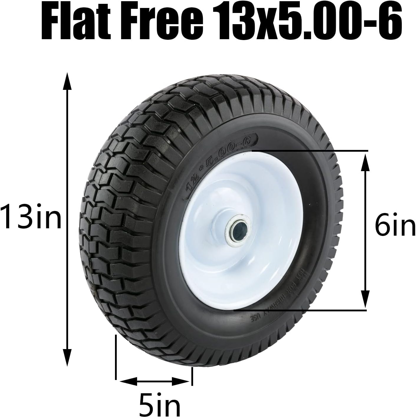 13x5.00-6 Flat Free Lawn Mower Tire and Wheel with 3/4 & 5/8 Bearing, 3” Hub N6064
