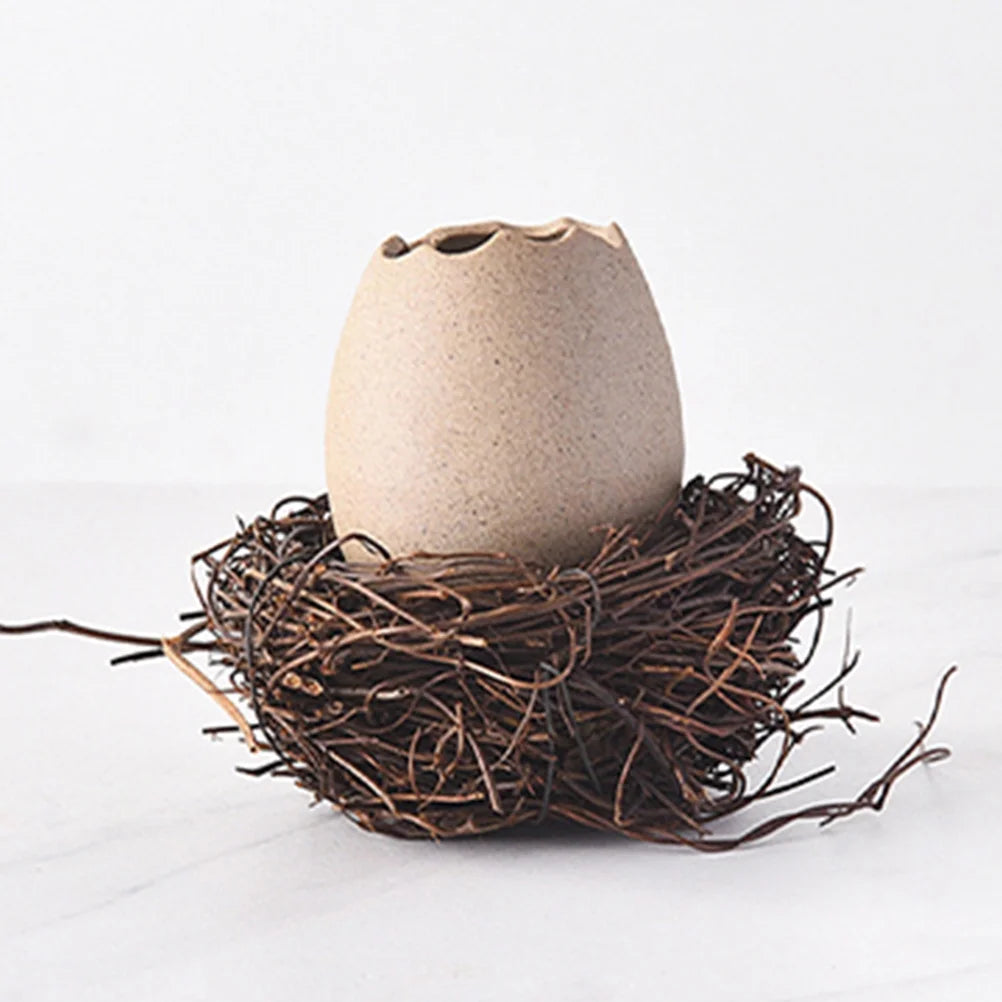 4 Sets Small Ceramic Vase Succulent Planter with Bird Nest B951451