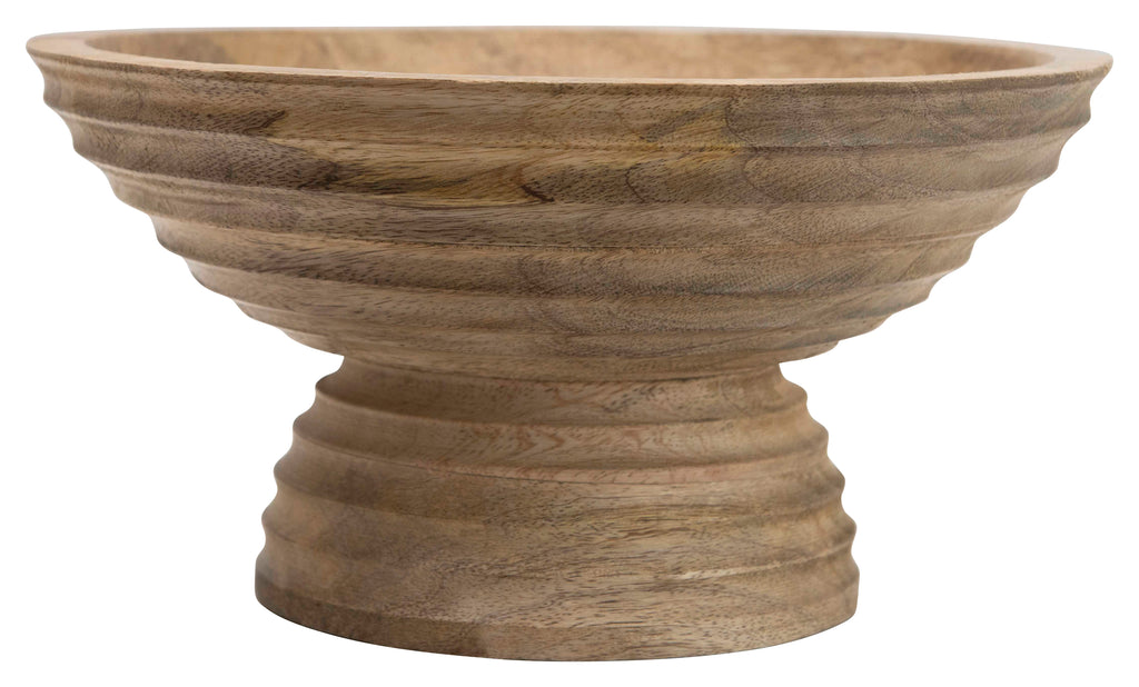 Ridged Mango Wood Footed Bowl F370281
