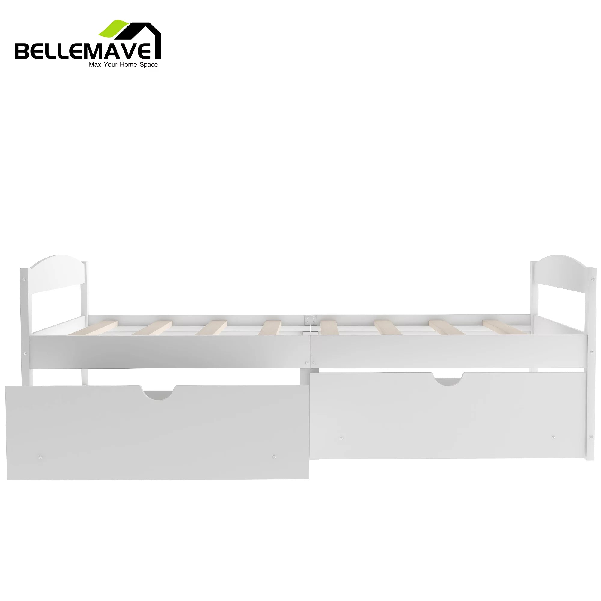 White Twin Size Platform Bed with 2 Drawers C3265
