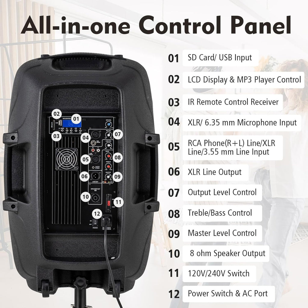 3000W 2-Way Active + Passive PA Speaker System with Bluetooth A91148