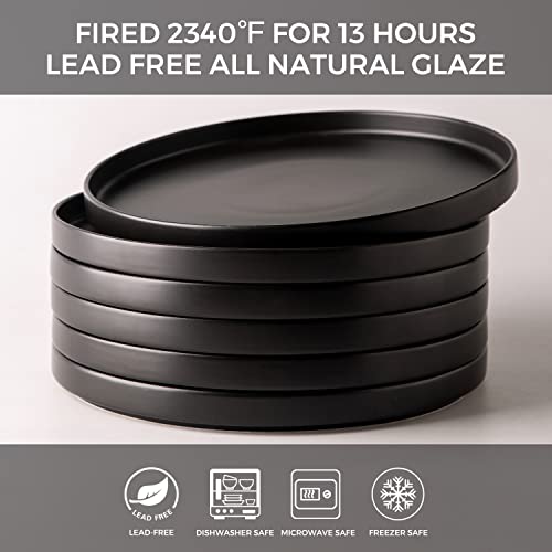 Ceramic Dinner Plates Set of 6, 10.0 Inch Matte Black Stoneware B930560