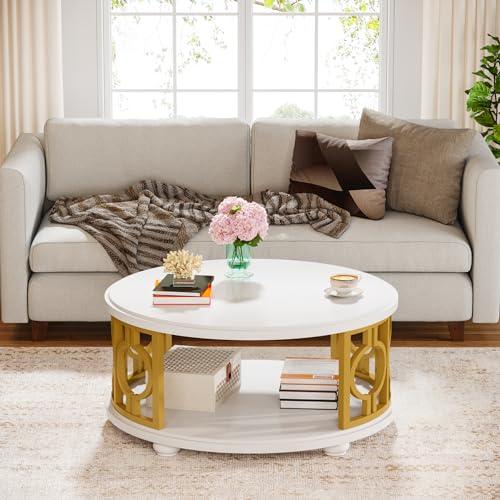 2-Tier Round Coffee Table with Storage Shelf H1369