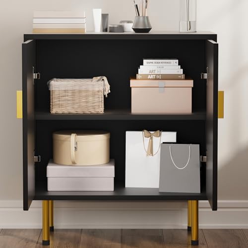 White Accent Storage Cabinet with Gold Handle Set 2 N312624