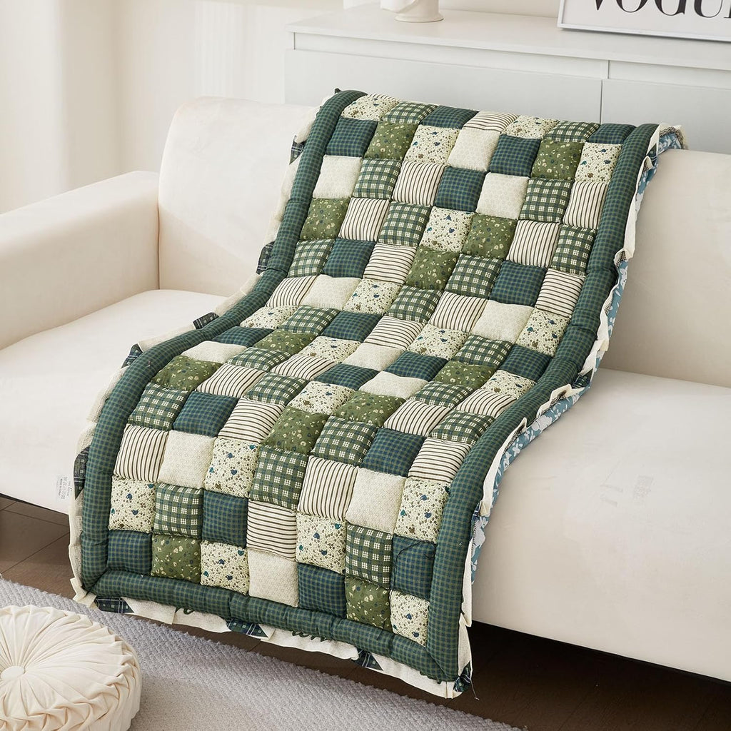 Green 28"x59" Cotton Quilted Sofa Cover J9515