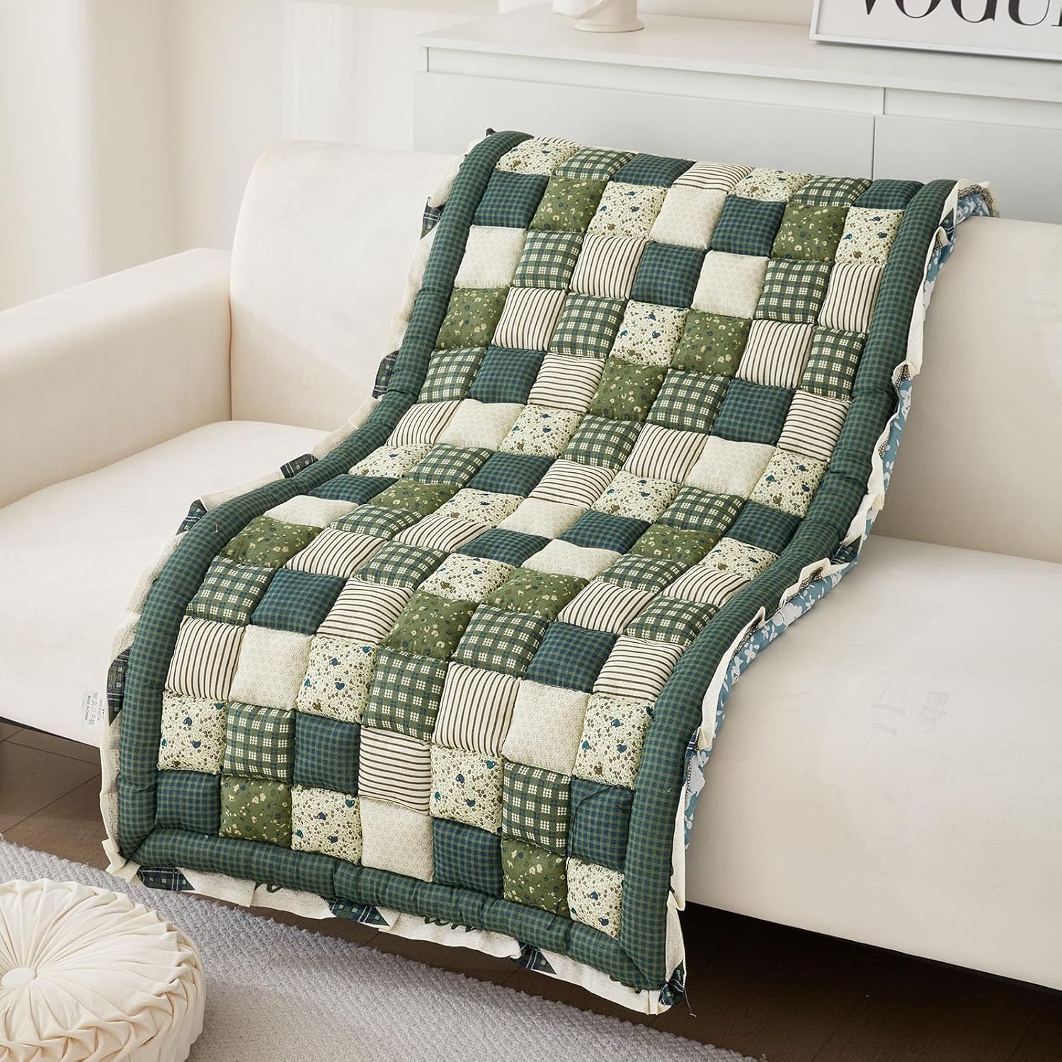 Green 28"x59" Cotton Quilted Sofa Cover J9515