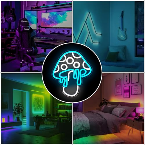 Ice Blue Dimmable Led Mushroom Neon Sign Night Light 3d Wall Art N429988