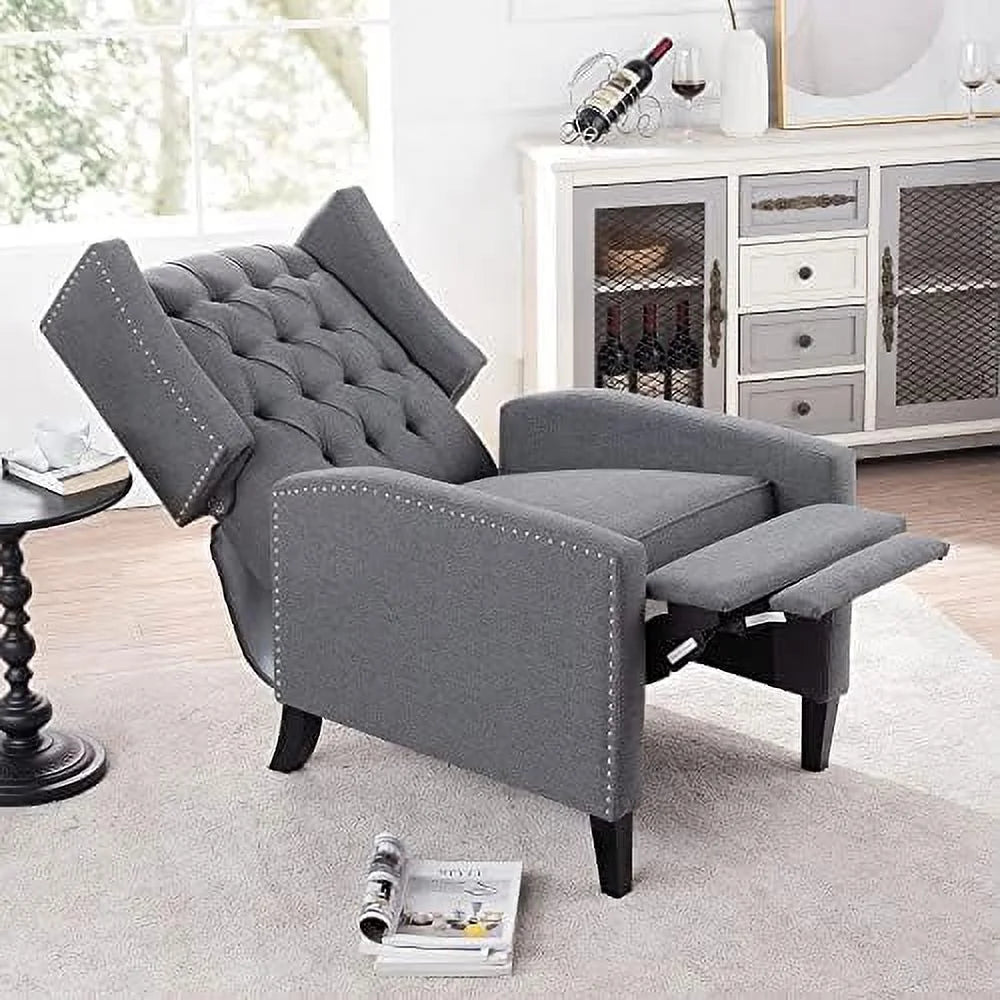 Beige Fabric Push Back Recliner Chair A64177