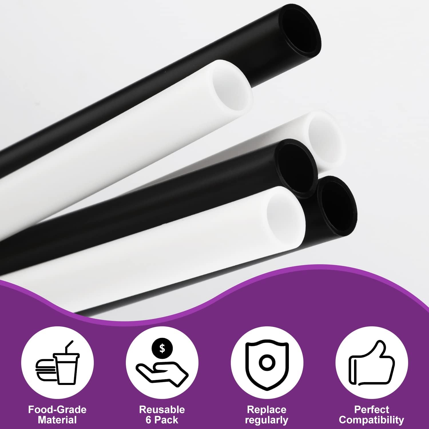 6pcs Reusable Plastic Straws with Cleaning Brush for 24 oz Water Bottle K53855