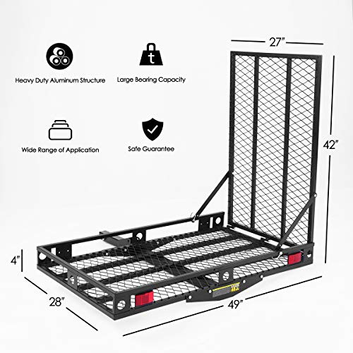 Heavy Duty Folding Hitch Cargo Carrier with Ramp, 500LBS Weight Capacity W63047