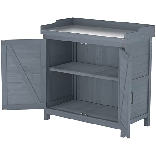 Natural Wooden Storage Cabinet with Potting Bench X70604