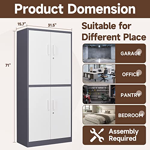 Black 72" Tall Steel Lockable Storage Cabinet with 2 Doors and 5 Adjustable Shelves M30463