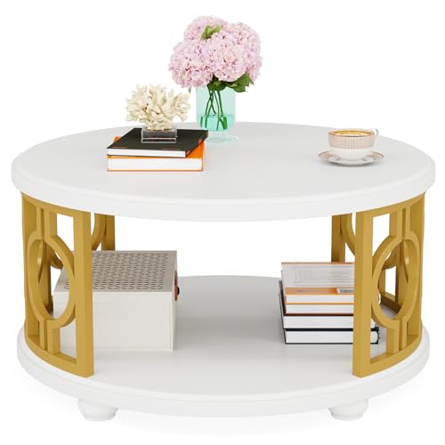2-Tier Round Coffee Table with Storage Shelf H1369