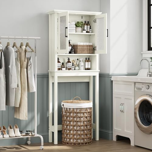 Espresso Over The Toilet Storage Cabinet with Glass Doors and Adjustable Shelf W971