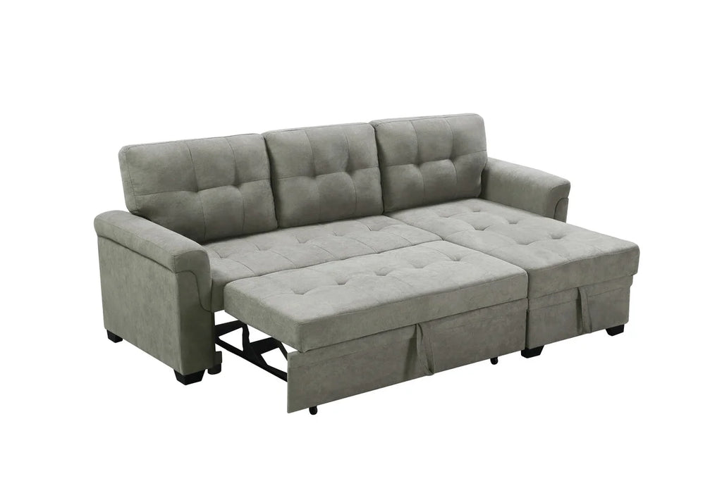 Light Gray Fabric Reversible Sectional Sleeper Sofa Chaise with Storage F53394