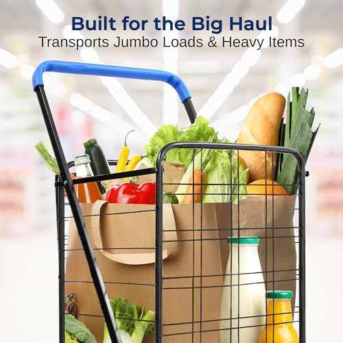 Folding Grocery Utility Shopping Cart with 360 Swivel Wheels, Double Basket, 110 lbs Capacity A450