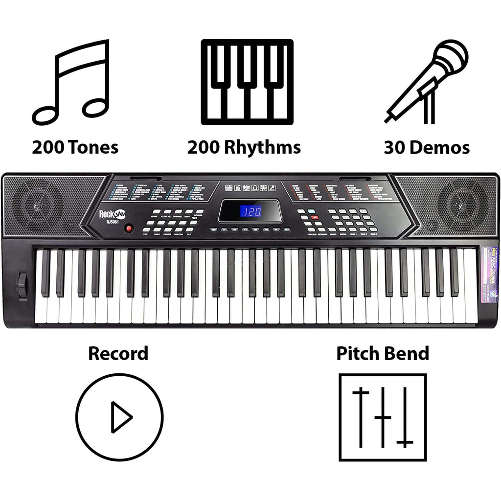 61 Key Keyboard Piano Stand with Pitch Bend Kit, Piano Bench, Headphones, Keynote Stickers X936893