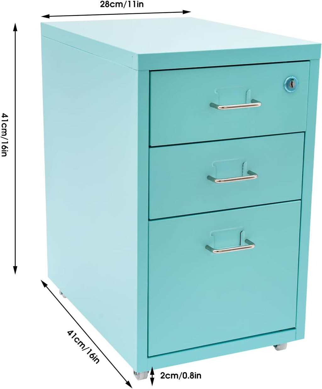Blue 3 Drawer Mobile Metal Filing Cabinet with Lock U130939