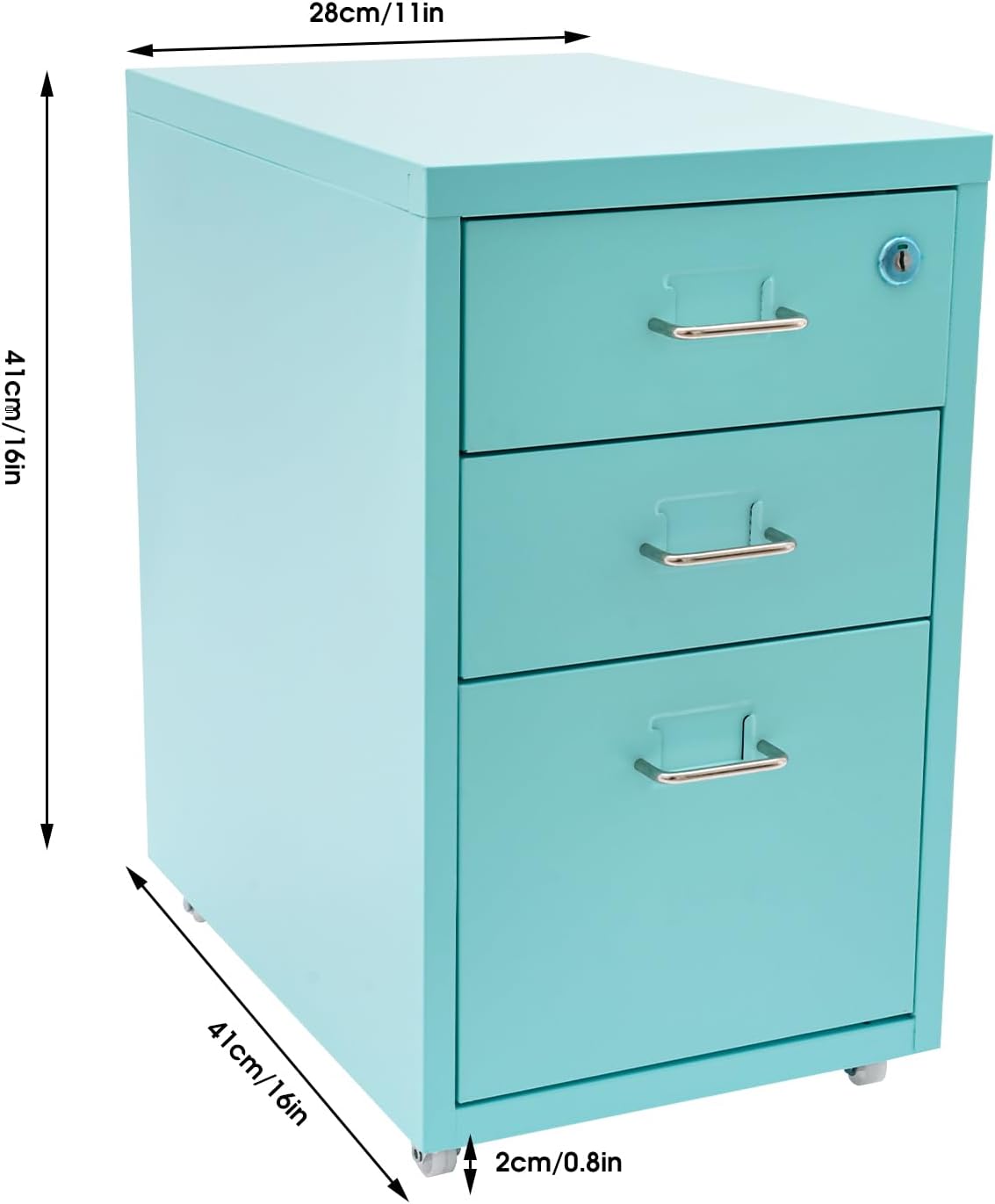 Blue 3 Drawer Mobile Metal Filing Cabinet with Lock U130939