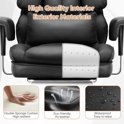 Black PU Leather Ergonomic Desk Chair with Footrest Y876056