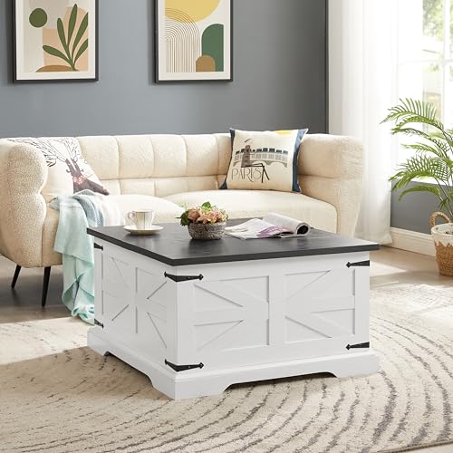 Farmhouse Lift Top Coffee Table, 31.5" Square Wood Center Table with Hidden Storage Compartment D170