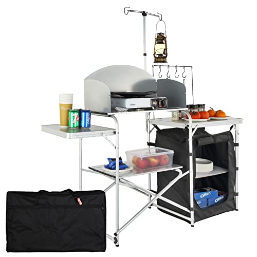 Brown Aluminum Folding Camping Kitchen Table with Storage Carrying Bag G9699