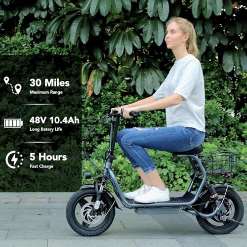 1200W Electric Scooter with Seat, 14" Fat Tire, 500Wh Battery, Foldable C466