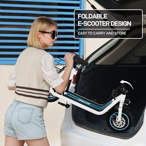 Foldable Electric Scooter with 12" Pneumatic Tire, Seat, Wide Deck, Dual Disc Brake F775
