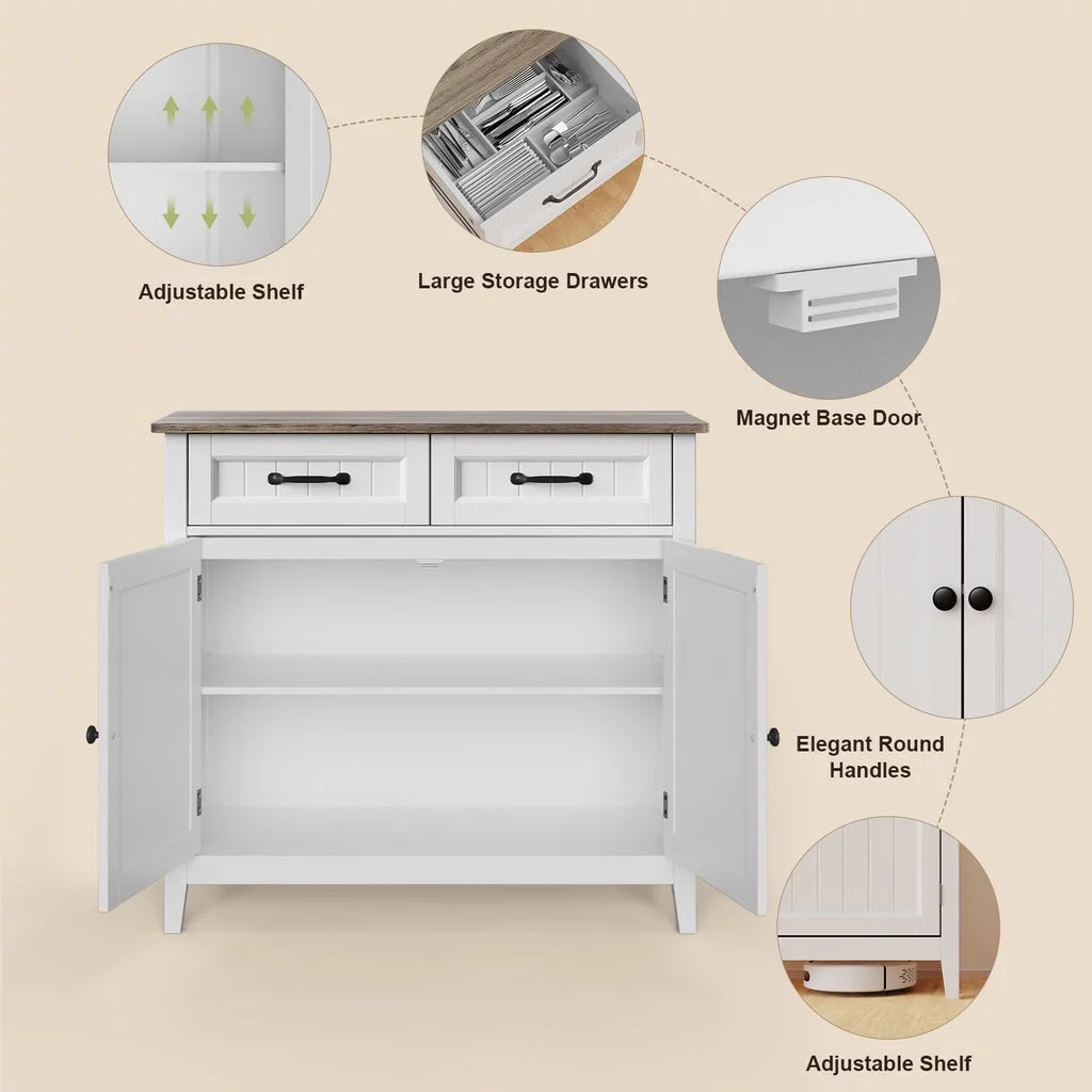 Grey Kitchen Sideboard Buffet Cabinet with Drawers and Adjustable Shelf K4573