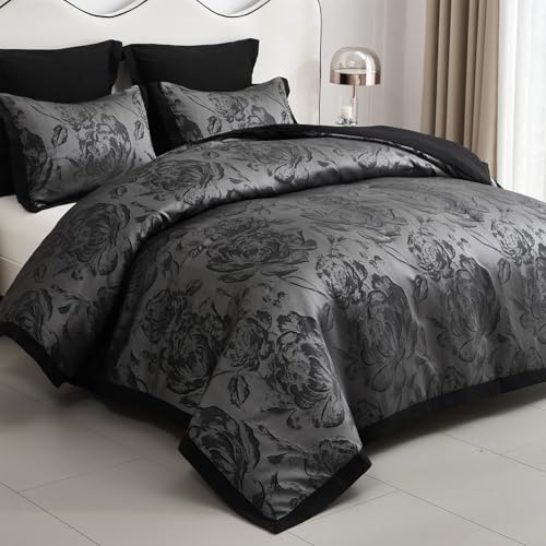7-Piece Queen Comforter Set with Matching Curtains, Burgundy Jacquard Patchwork Bed in a Bag Bedding Set M882111