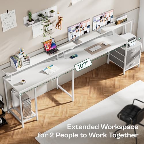 Rustic Brown L Shaped Gaming Desk with LED Lights and Power Outlets Q655