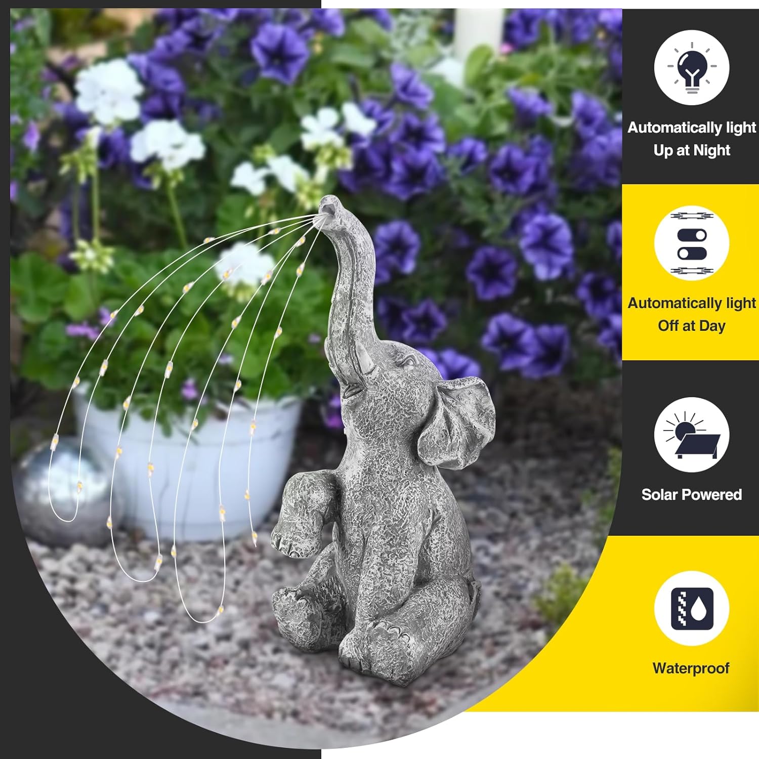 Outdoor Elephant Statue with LED Solar Lights K228027