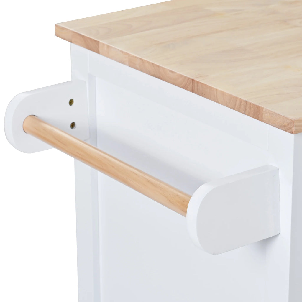 Rolling Kitchen Island with Storage, Rubber Wood Mobile Kitchen Cart with Lockable Wheels, Drawers, Shelves Q9277