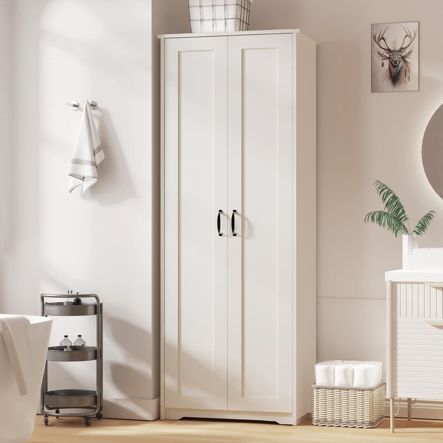 White 70" Tall Storage Cabinet with 2 Doors and 6 Adjustable Shelves E391927