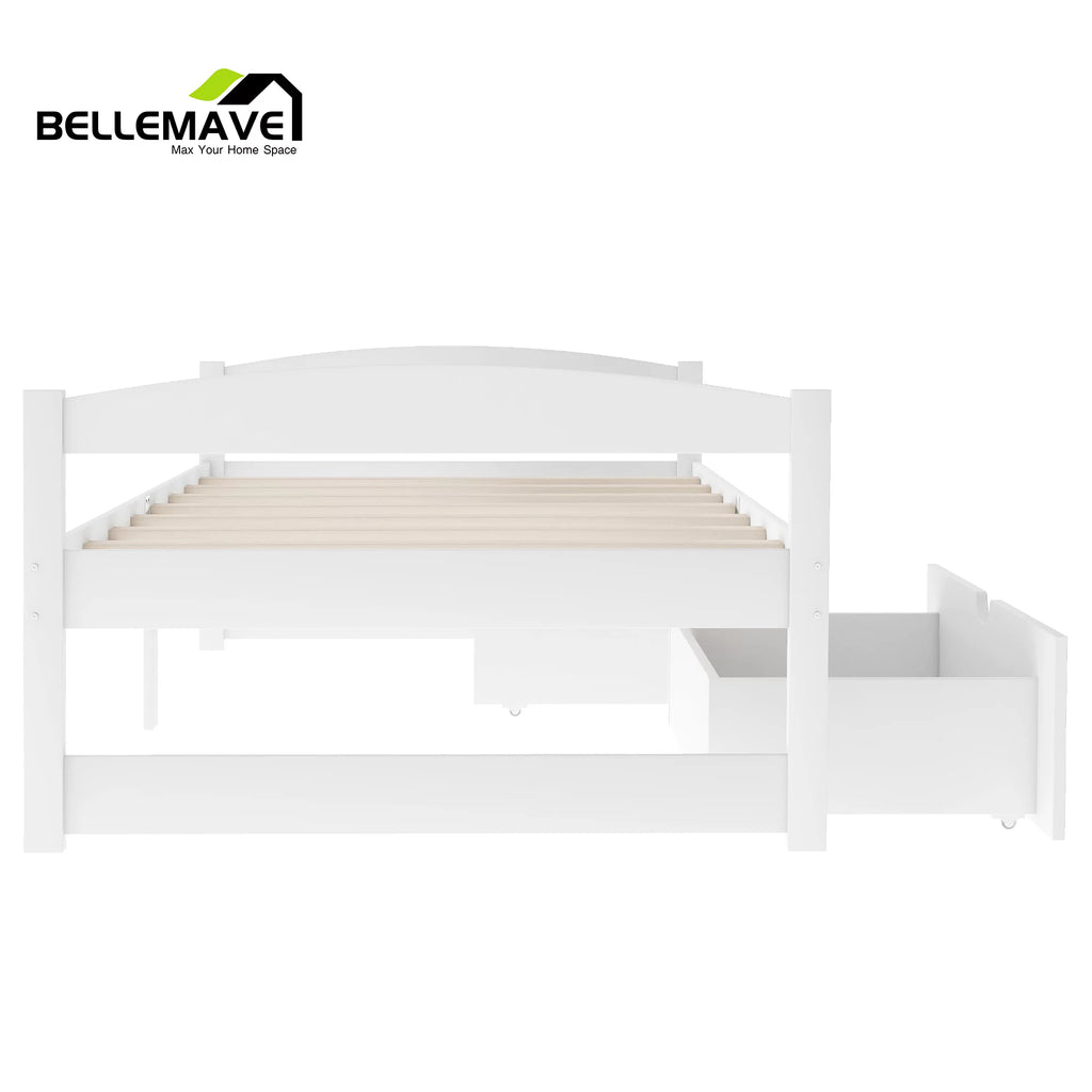 White Twin Size Platform Bed with 2 Drawers C3265