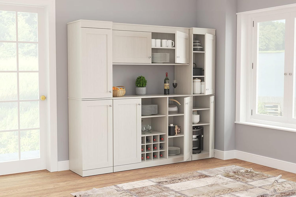 4-Piece Buffet Storage System with 2 Tall/Slim Cabinets, Washed Oak U577221
