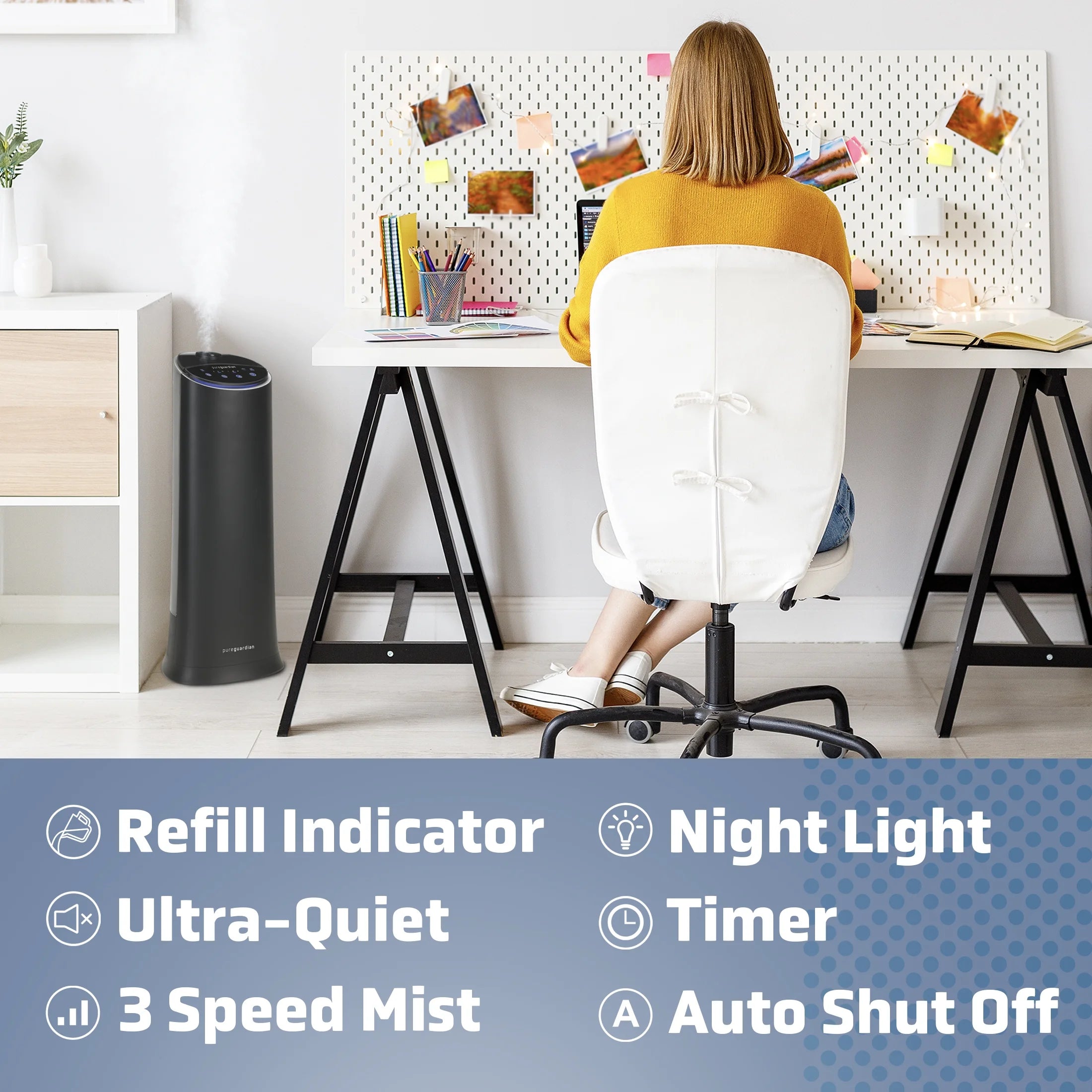Black 1.5 Gallon Ultrasonic Cool Mist Tower Humidifier J514