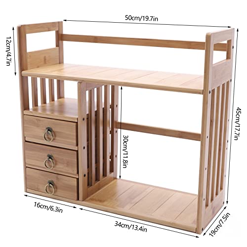 Bamboo Desktop Bookshelf with 3 Drawers (Nut-Brown) N575997