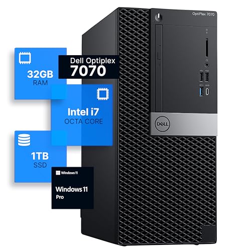 Dell Optiplex 7070 Tower Desktop Computer Intel i7-9700 32GB DDR4 RAM 1TB SSD Windows 11 Pro Internal Wi-Fi 6 PCIe Adapter (Renewed) A699