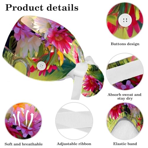 Cotton Scrub Caps with Buttons and Sweatband E9418