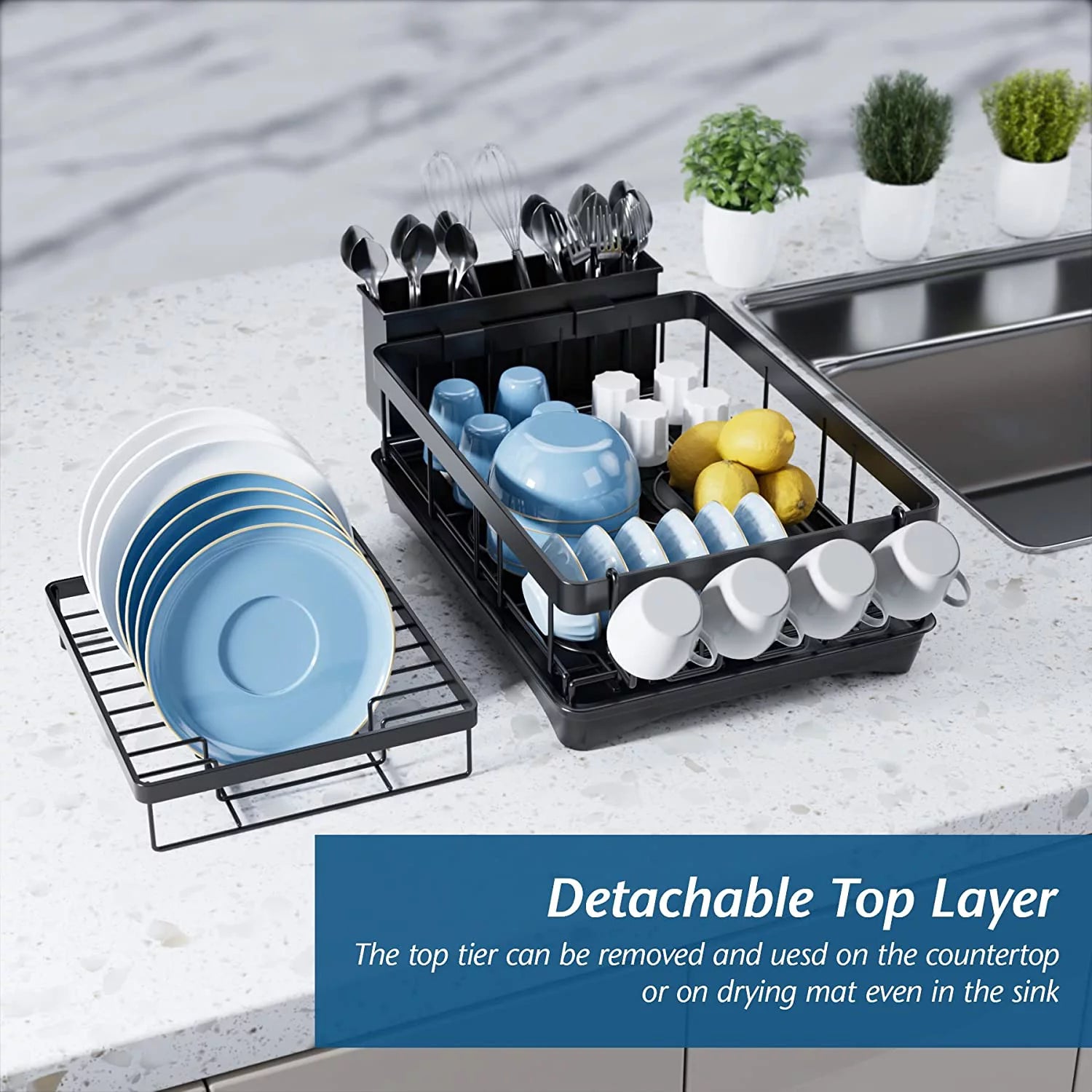 2 Tier Stainless Steel Dish Drying Rack with Drain Board B913