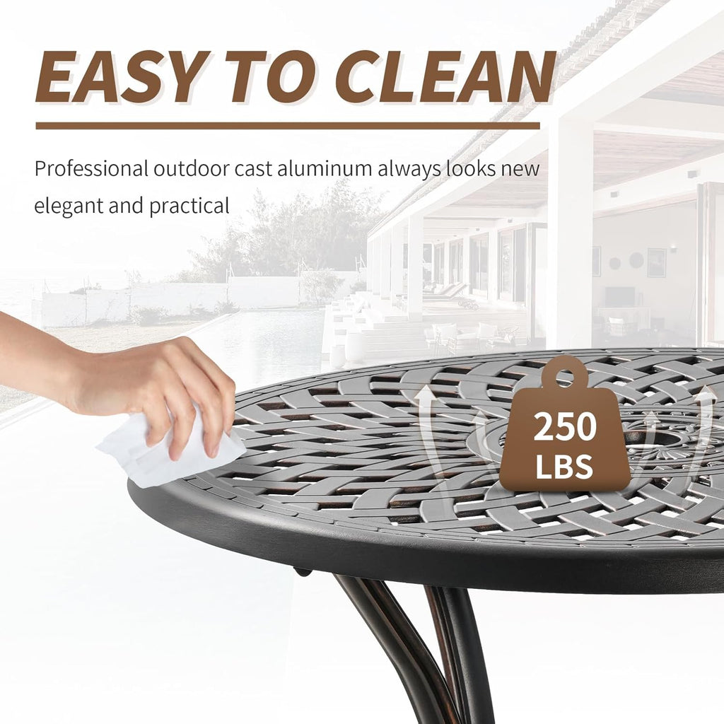 Black Metal Round Patio Dining Table with Umbrella Hole R62575