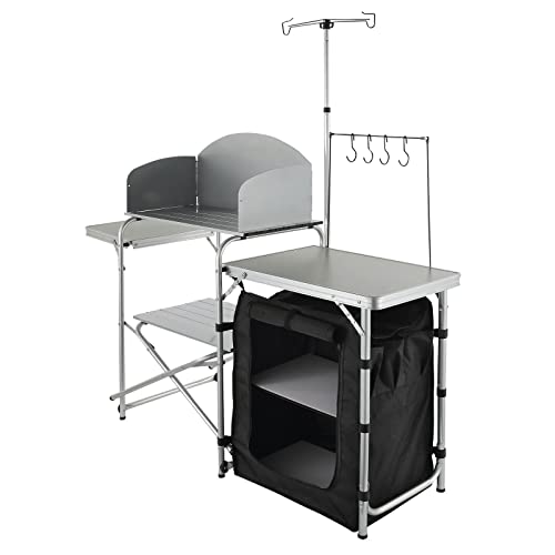 Brown Aluminum Folding Camping Kitchen Table with Storage Carrying Bag G9699