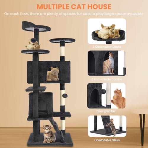 Dark Gray Multi-Level Cat Tree with Scratching Posts B37900
