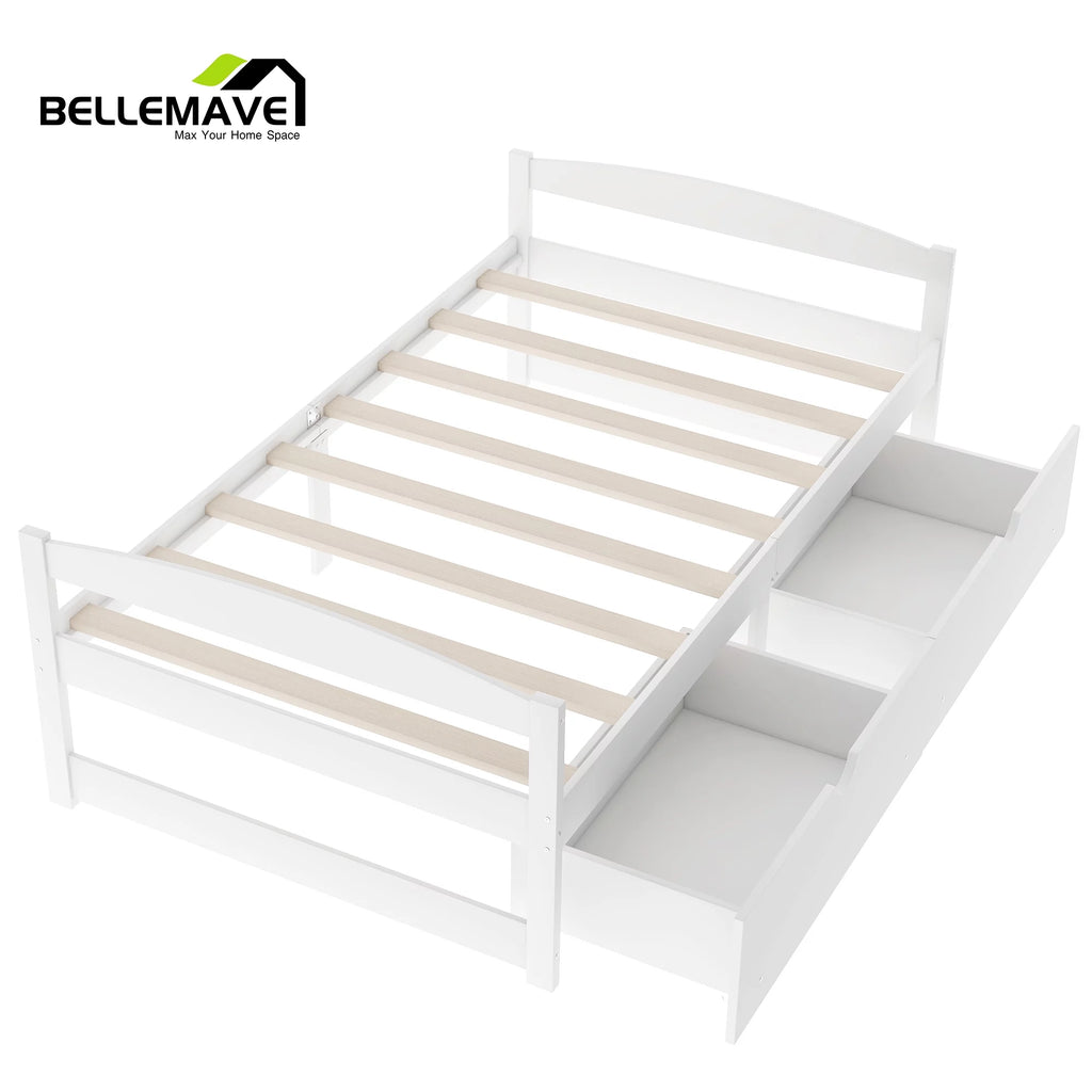 White Twin Size Platform Bed with 2 Drawers C3265